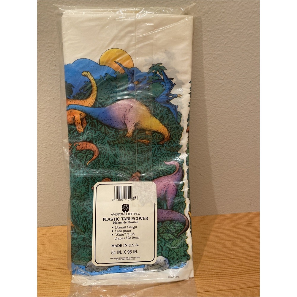 Vintage NOS Dinosaur Table Cover 54" x 96" Party Plastic American Greetings USA